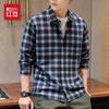 Hongdou Men's Pure Cotton Plaid Long Sleeve Shirt