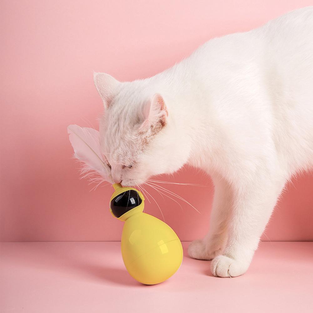 ABS Durable Pet Robot Attractive Tumbler Swing Ball with Feather Cat Teaser Funny ToyYellow