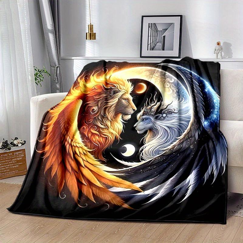 1pc Mythical Lion and Dragon Blanket Soft & Cozy, Living Room, Travel, Camping, Car Blankets