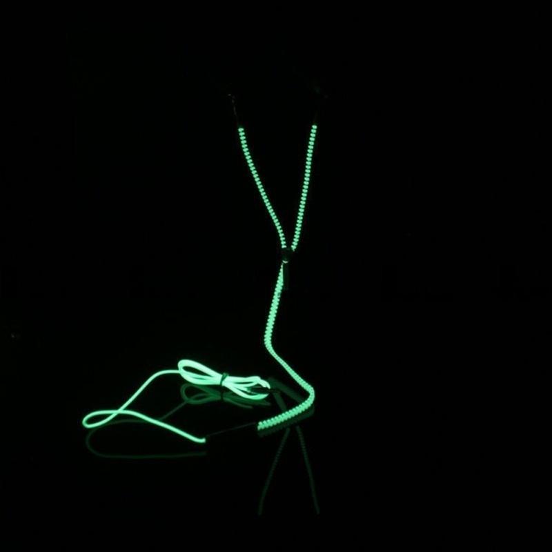 3.5mm Glow In The Dark Earphones Glow Earbuds Metal Zipper Glowing Headset Luminous Light Stereo Han