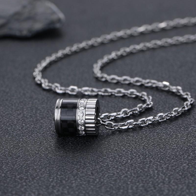 Adjustable Carbon Fiber Pendant Necklace Men Women Geometric Minimalist Long Chain With Removable Bead Titanium Steel