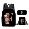 Klassisch Beliebt Blumen Buchstaben A-Z 3D Druck 3 Stück/Set Schüler Schultaschen Laptop Tagesrucksack Rucksack Schräg getragene Tasche Federmäppchen