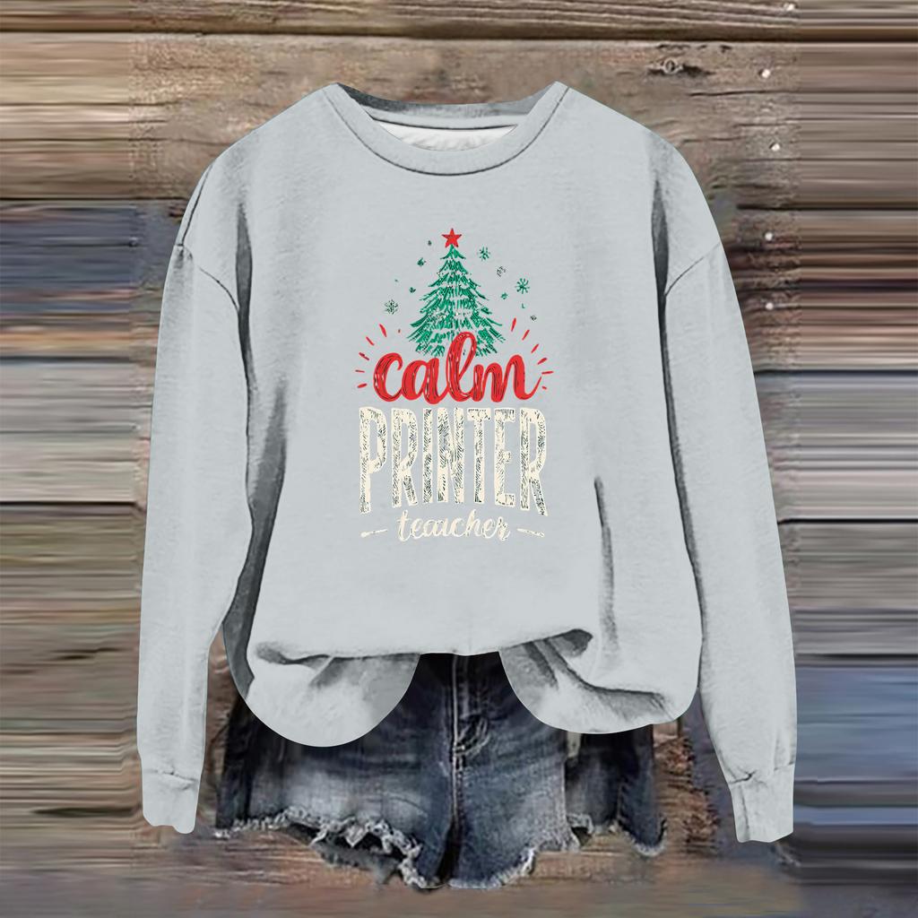 Women's Fashion Casual Long Sleeve Loose Christmas Printed Sweatshirt