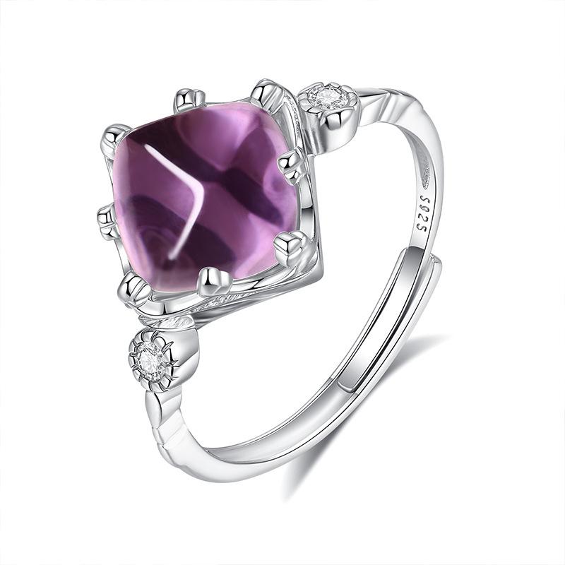 

S925 sterling silver natural amethyst sugar tower square necklace women s simple versatile collarbone chain clear sense jewelry set