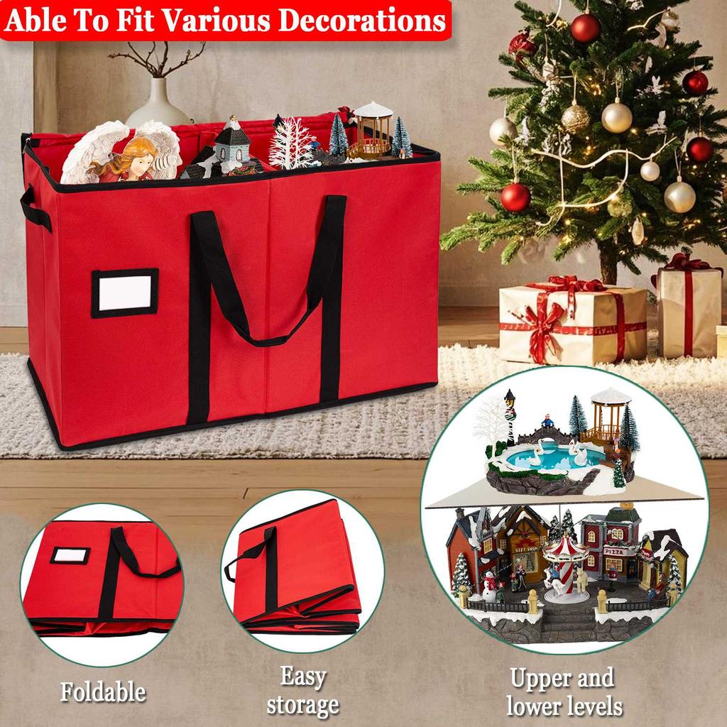 Christmas Ornaments Collectible Storage Box Holiday Decorations Organizer Bags with Adjustable Dividers and Lids for Figurines