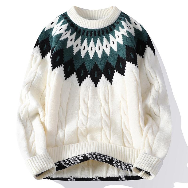 Men's Long Sleeve Knit Sweaters Fall Winter Crewneck Loose Fit Warm Sweater for Men Casual Twist Textured Patterned Cable Knitted Pullover Sweaters