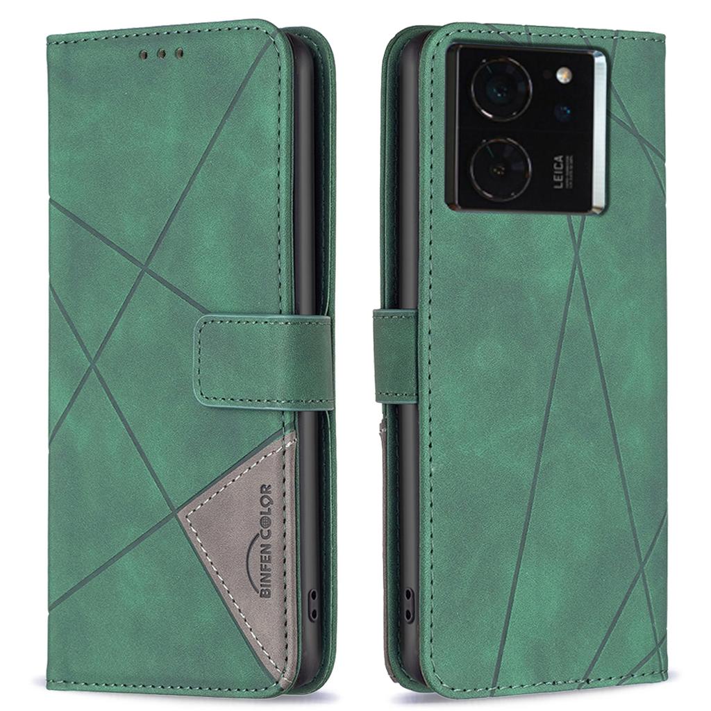BINFEN COLOR For Xiaomi 14T Pro Phone Cases Wallet Stand Geometry Imprint Leather Cover