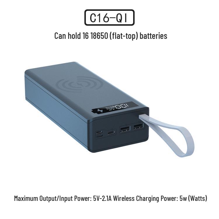 16-Slot DIY Removable 18650 Battery Power Bank with Fast Wireless Charging