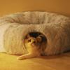Plush Cat Bed Pets Kennel 2 In 1 Foldable Round Cats Nest Crossing Tunnel Bed Winter Warm Cat Cave Deep Sleeping Pet Cushion Mat