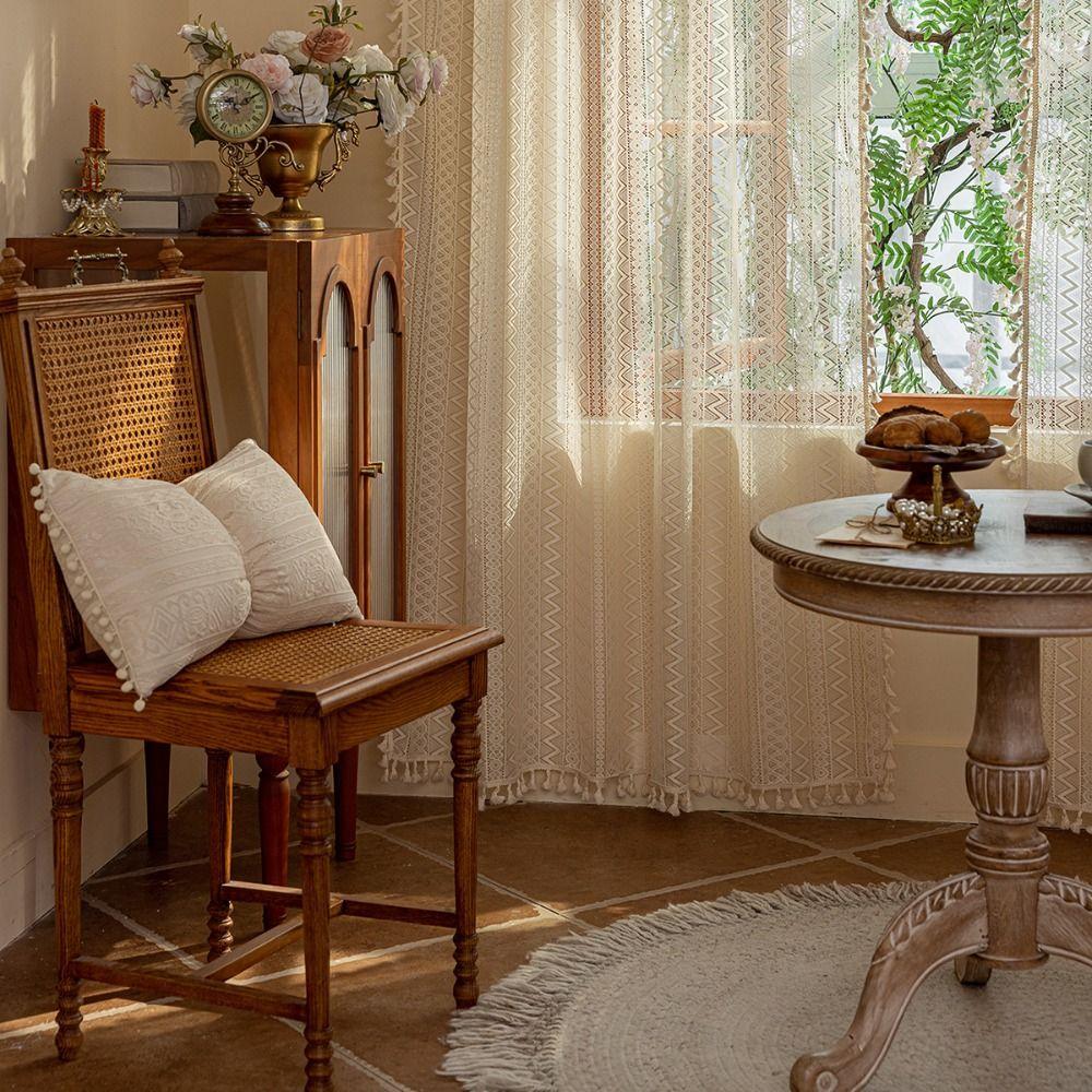 140m Lace Window Screening Hollow Lace Tassels Curtain Voile Tulle Curtains  Home Decor