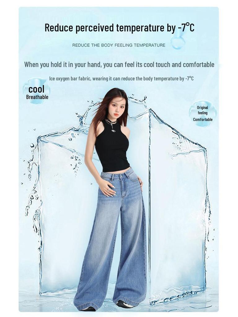 Women's Dark Blue High-Waist Wide-Leg Jeans 2024 - American Style Palazzo Pants for Summer