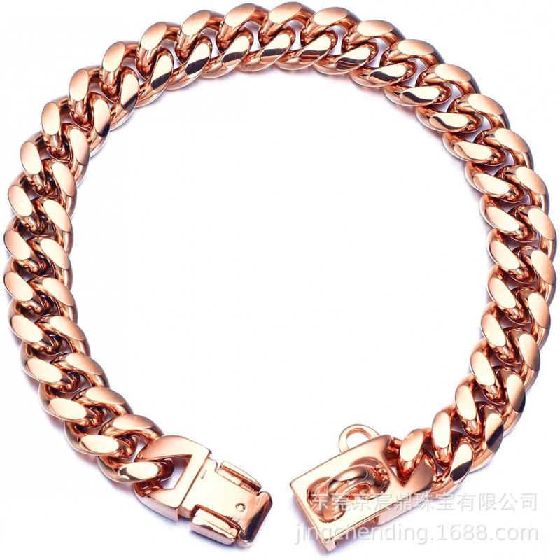 14mm Gold-Plated Stainless Steel Dog Collar Chain Hip Hop Style Pet Necklace Large Dogs