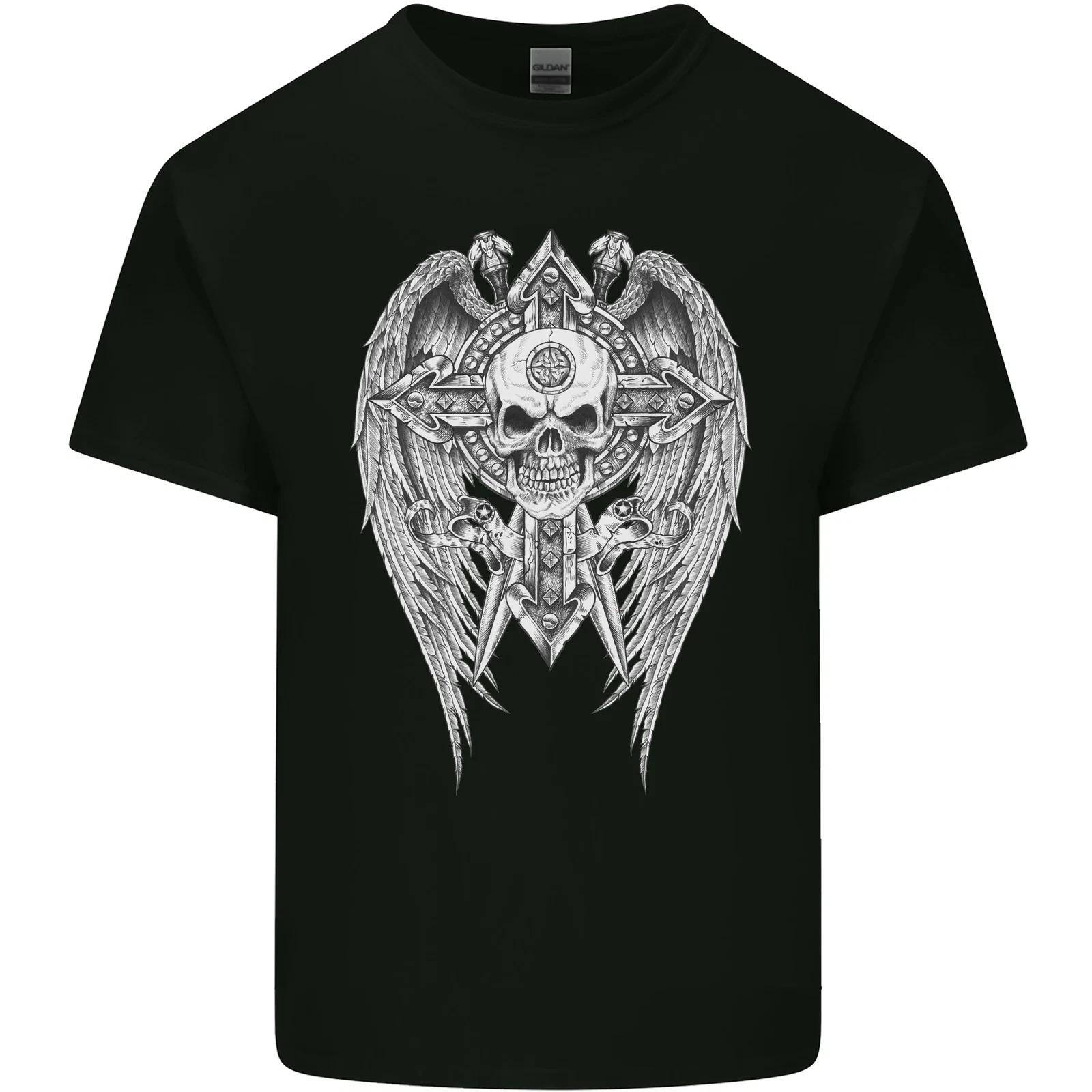 Skull Wings Viking Gothic Wings Gym Biker Kids T-Shirt Childrens L