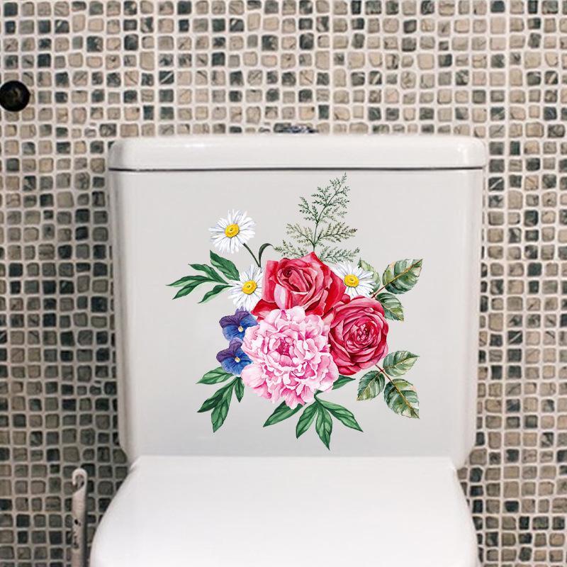 Toilet Sticker Waterproof Floral Butterfly Self Adhesive Removable No Trace for Home Bathroom Renovate