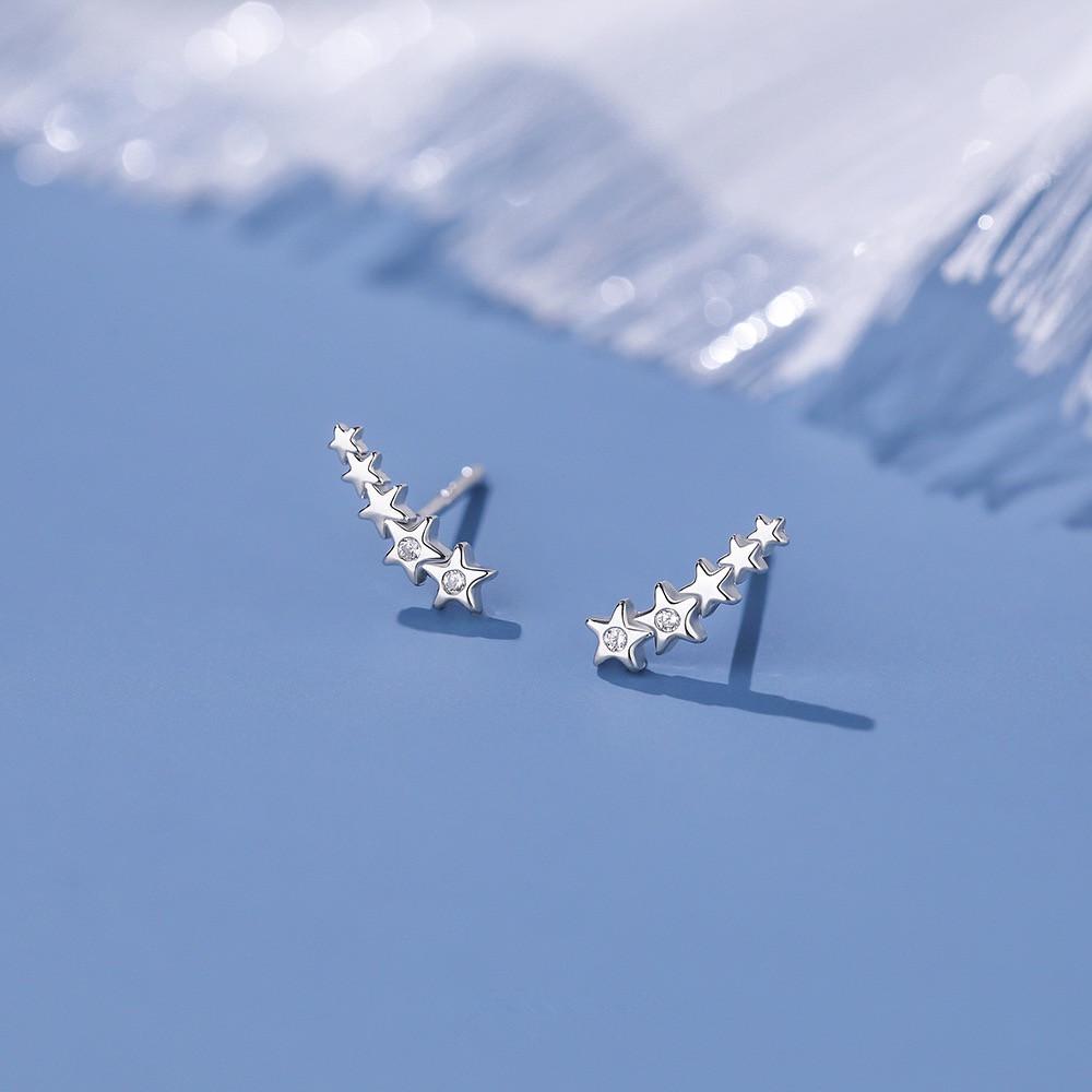 Beixi S925 Sterling Silver Meteor Diamond Studs: Shiny Zirconia Star Row Earrings, Simple & Exquisite.