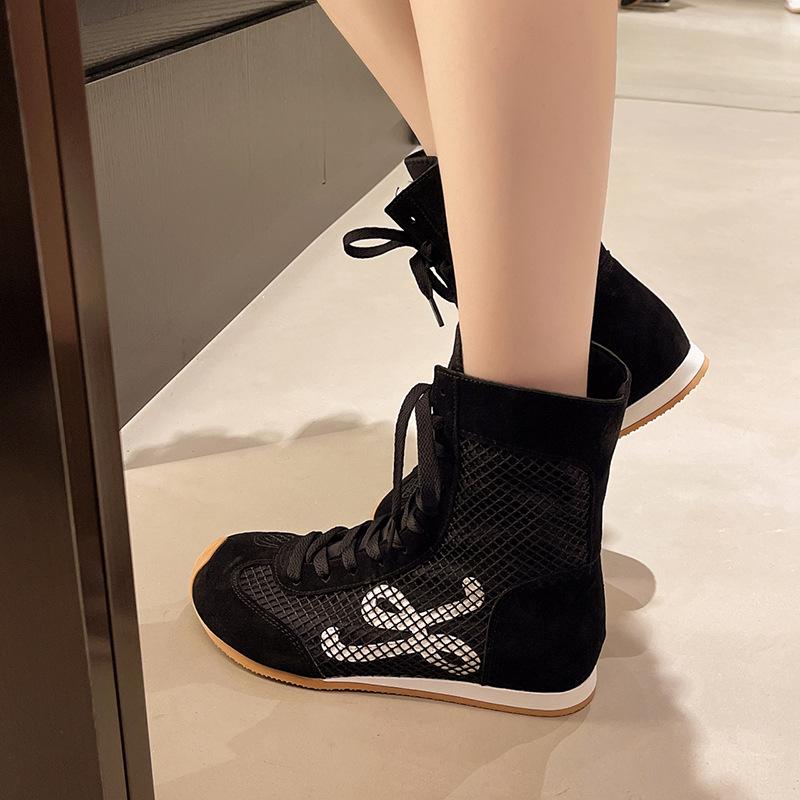 Fashion Design Sense Casual Breathable Martin Boots Women's 2025 Summer New Versatile Boxing Shoes High-top Boots German Training Shoes