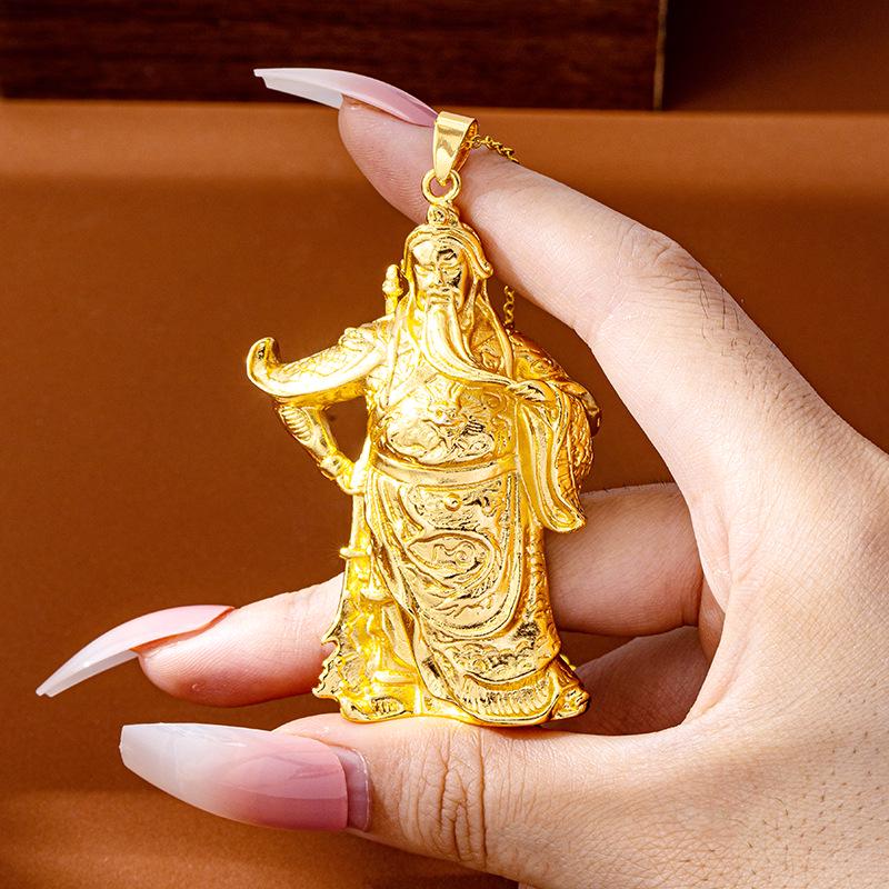 Guochao Gold-Tone Guan Yu Necklace: Durable, Colorfast Jewelry for Men & Women with Vietnam Sand Gold Pendant.