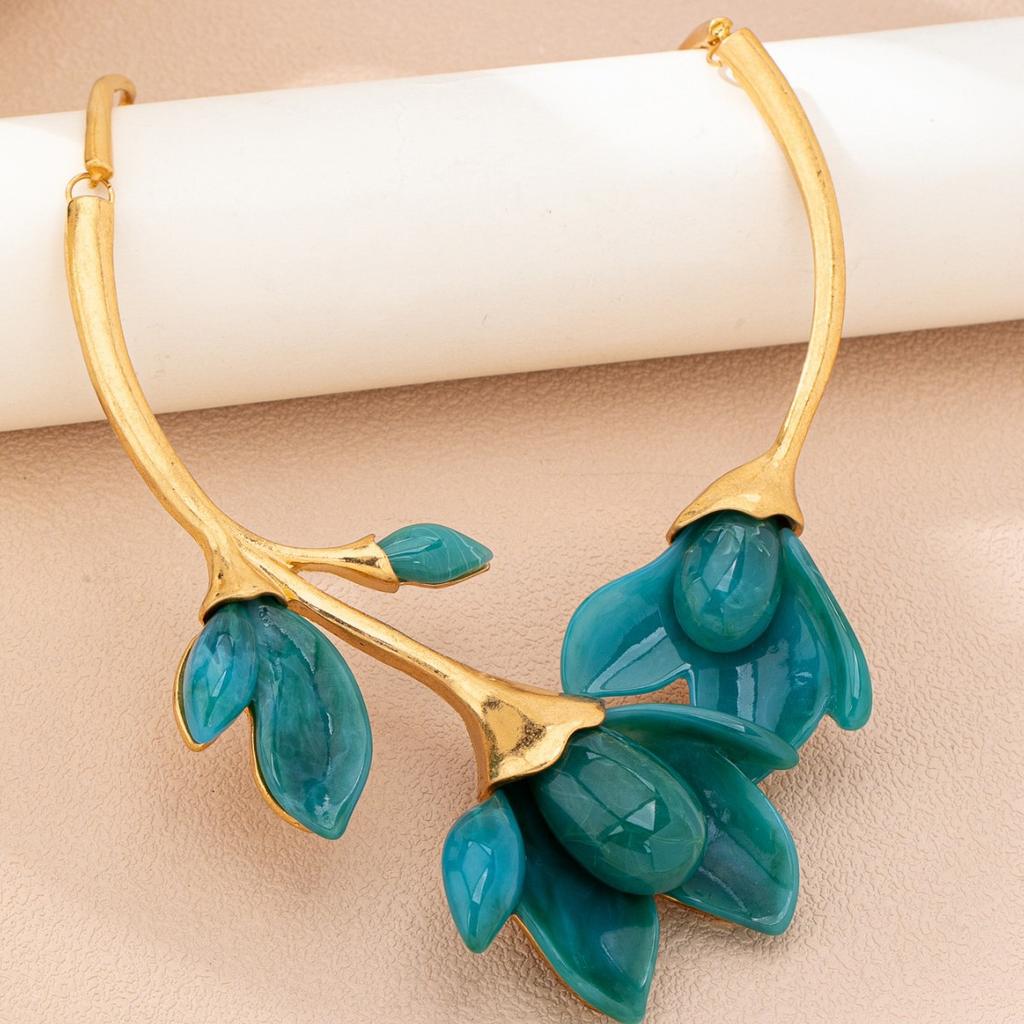 Fashion Colorful Flower Necklaces Adjustable Metal Open Chokers Korean Style Geometric Collar Necklace Women