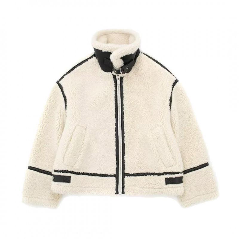 Europäisch-Amerikanischer Damen-Motorradmantel aus Lammwolle & Leder - Herbst/Winter 2023 Edition