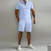 Spring/Summer Men's Sets Lapel Zipper Short-Sleeved Polo Drawstring Shorts 2-Piece Set Fashion Daily Suit Sports Fitness Clothes