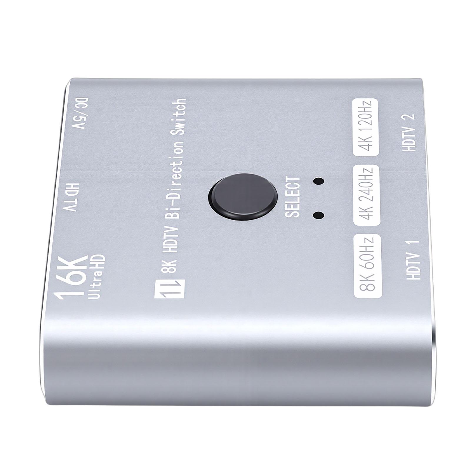 

HD Multimedia Interface 2.1 Switcher 2 in 1 Out 16K 60Hz 8K 120Hz 8K 60Hz 4K 240Hz 4K 120Hz 48Gbps Bidirectional for