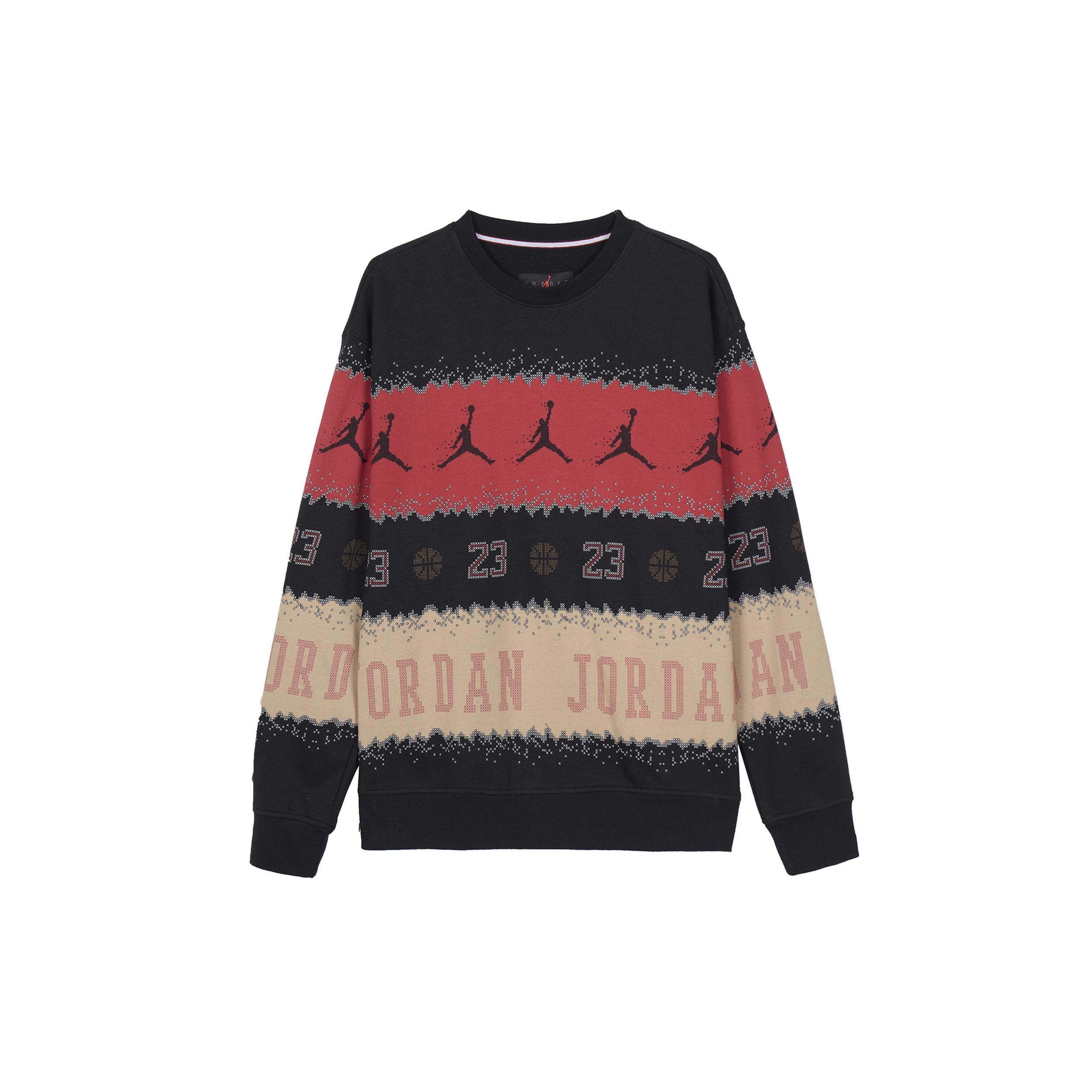Air Jordan Essential Holiday Fleece Crew Beige Black Red Men s FD7464-687 M
