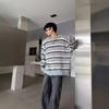 Niche Trendy Brand Black and White Striped Design Sweater for Men In Autumn and Winter Loose Soft and Waxy Lazy Style Round Neck Sweater