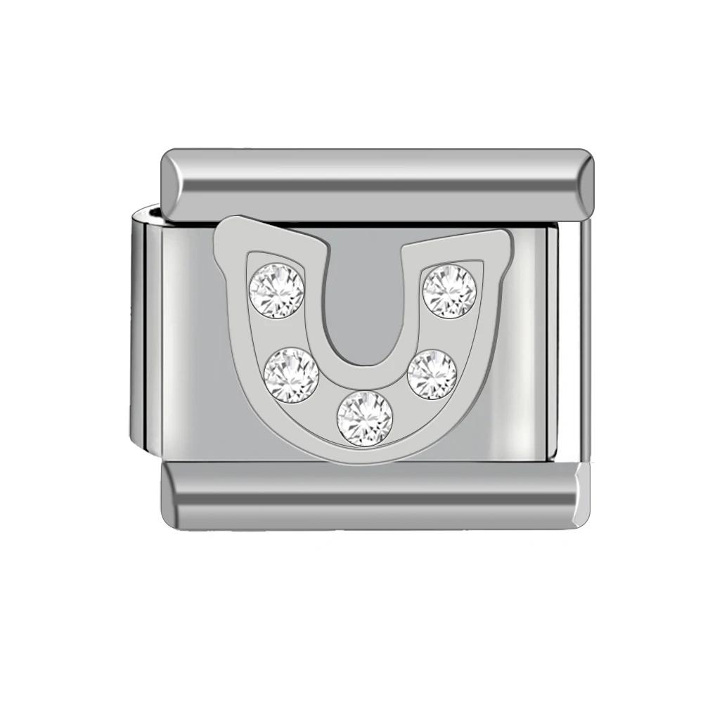 Stone Embellished 9mm Diy Italian Charms Stainless Steel Bracelet