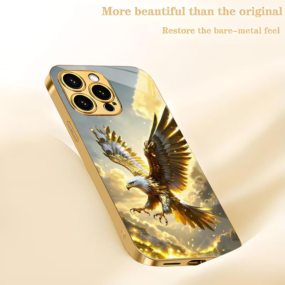 Eagle flying pattern electroplated glass phone case suitable for iPhone 17 16 15 14 13 12 11 Pro/Max/Plus shockproof back cover