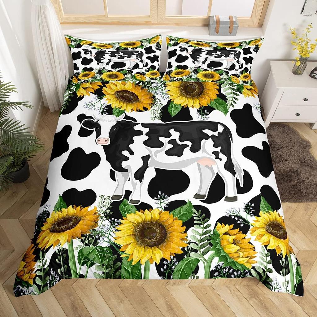 Kreskówkowa Poszwa na Kołdrę Krowa Mleczna Twin King Zachodnie Zwierzę Gospodarskie Poszwa na Kołdrę Na Walentynki Dekoracja Pokoju Mikrofibra Zestaw Pościeli