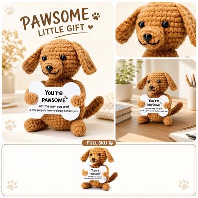 Figura de Cão de Crochê Feita à Mão Segurando Placa em Forma de Osso Pequena Decoração para Animal de Estimação Presente para Amantes de Cães Ornamento Colecionável Único