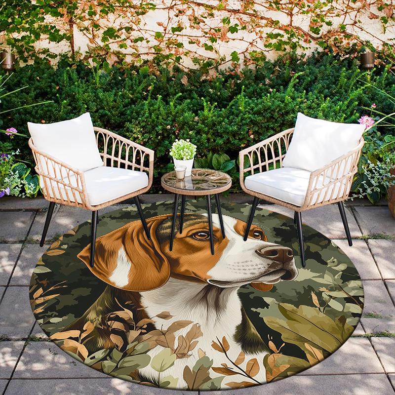 Beagle and Leaves Pattern Round rug,Carpet Rug for Living Room Bedroom  Playroom ,Non-slip Floor Mat,Holiday Gifts and Birthday Gifts.