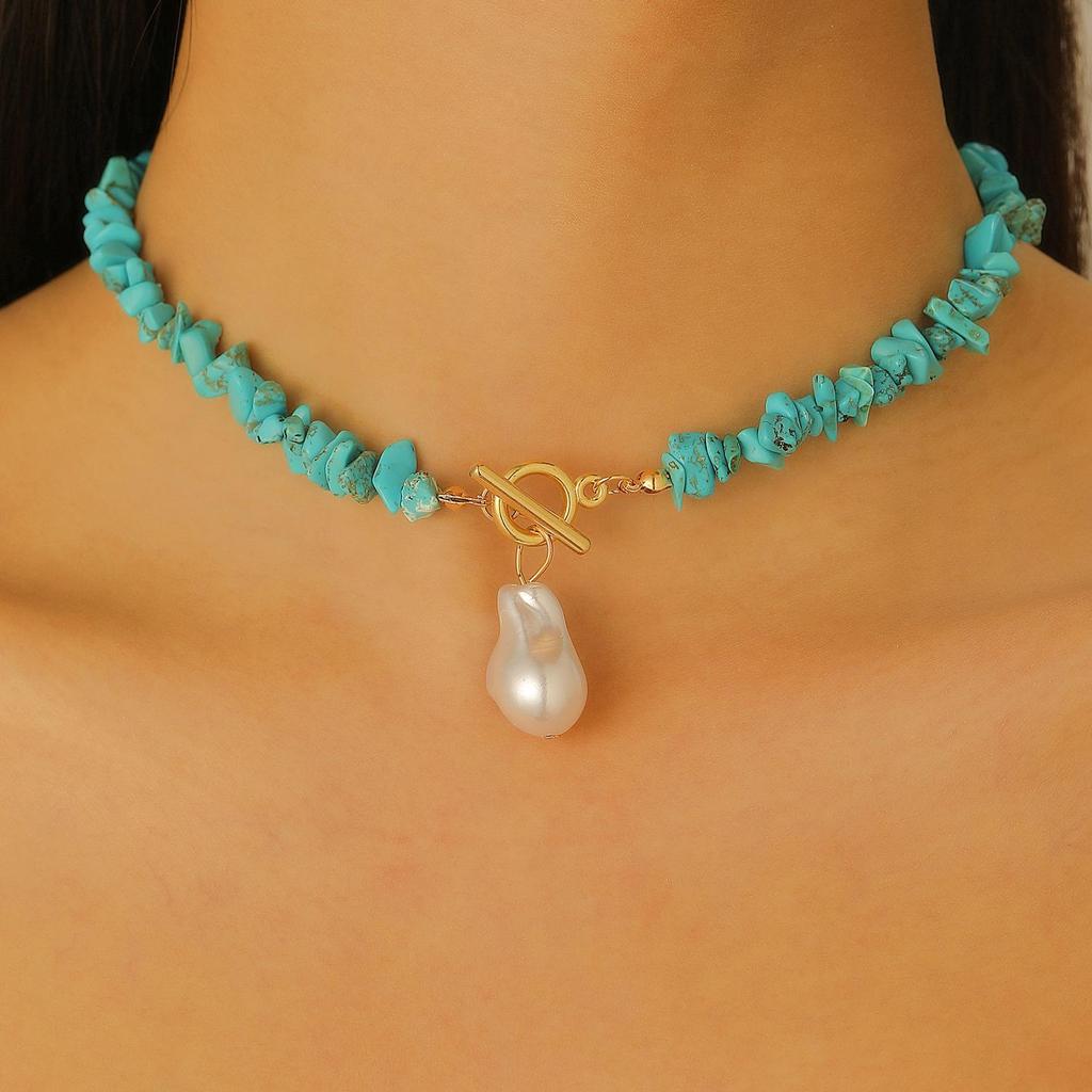 Bohemian Turquoise Demon Eye Choker Necklace with Irregular Beads for Women