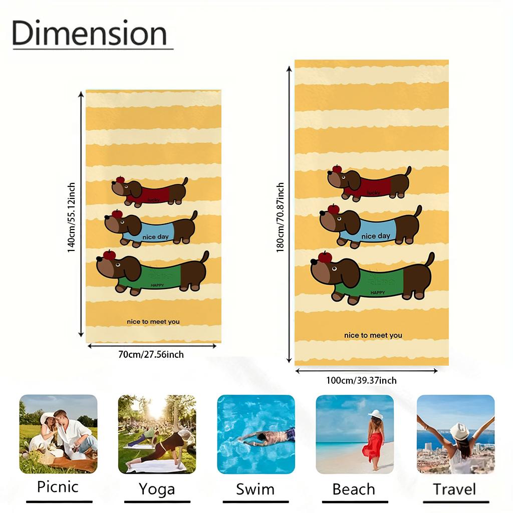 Süßes Dackel Hund Strandtuch, Glücklicher Welpen Druck Mikrofaserhandtuch, Schnelltrocknendes Saugfähiges Handtuch für Strand, Schwimmen, Camping