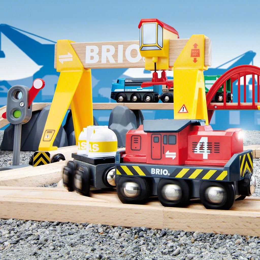 BRIO WORLD Cargo Rail Deluxe Set [Total 54 Pieces] Ages 3 and Up (Electric Vehicle Train Toy Wooden Rail) 33097