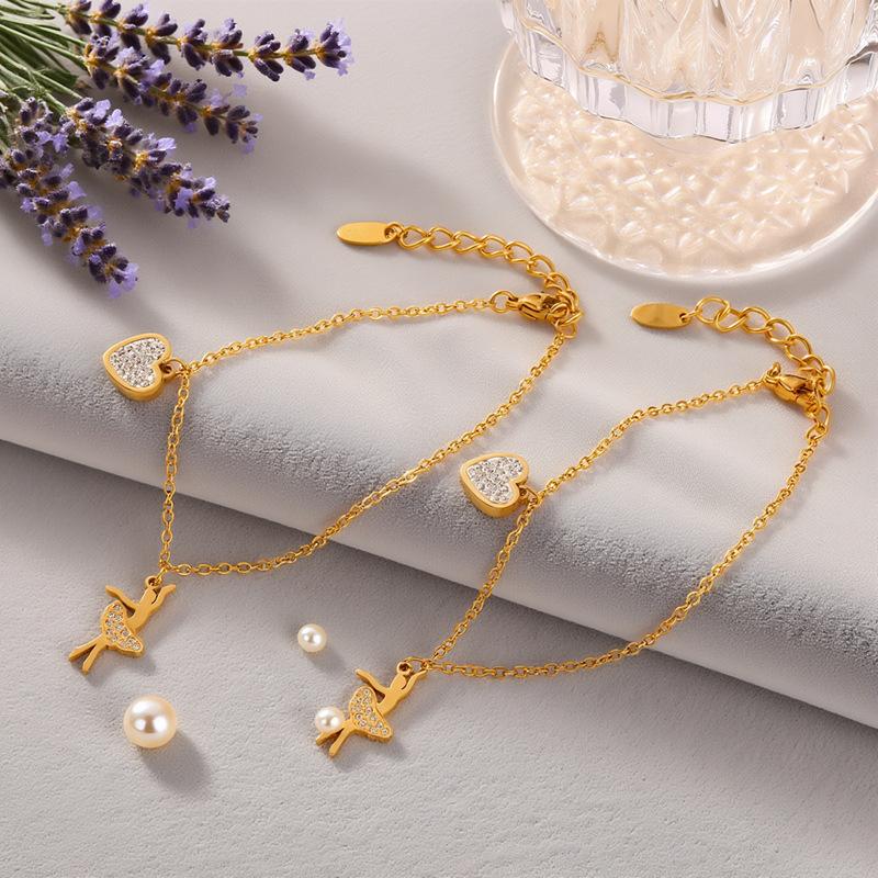 Summer Fashion Simple Peach Heart Jewelry Niche Love Accessories Titanium Steel Diamond Bracelet Women'S Jewelry