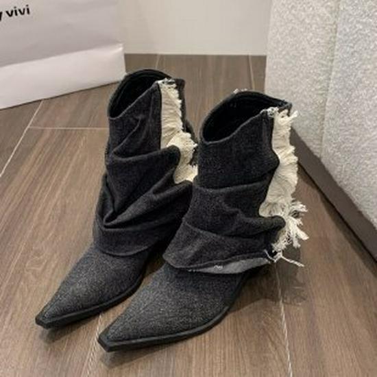 

Светло-голубые ковбойские сапоги в западном стиле на высоком устойчивом каблуке, винтажный острый носок, голенище со складками, кисточки и дизайн ботильонов до щиколотки для женщин. 39