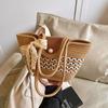 With Ribbon Stripe Tote Handbag Shoulder Bag Summer Beach Bag Simple Woven Tote Bag  Female