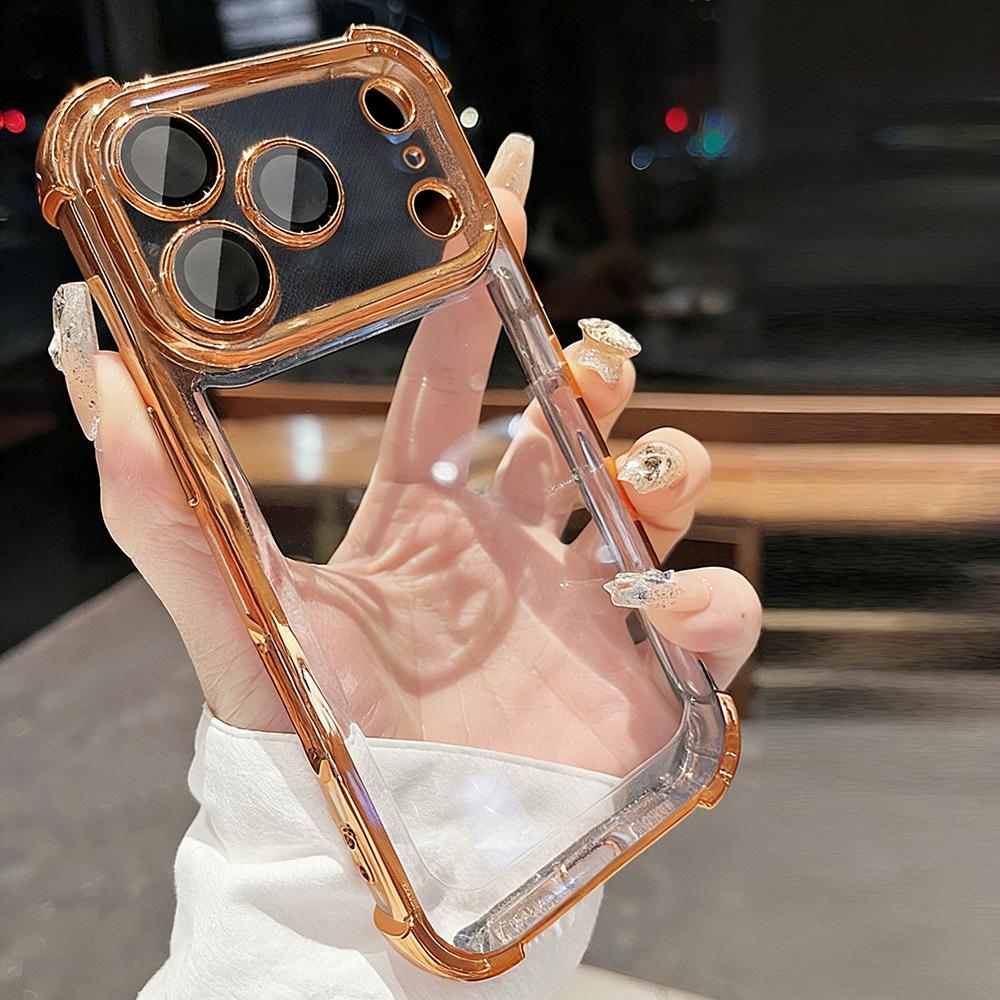 Shockproof Plating Clear Case For iPhone 17 Air 16 15 14 13 Pro Max Plus Luxury Glitter Silicone Soft Cover Transparent Shell