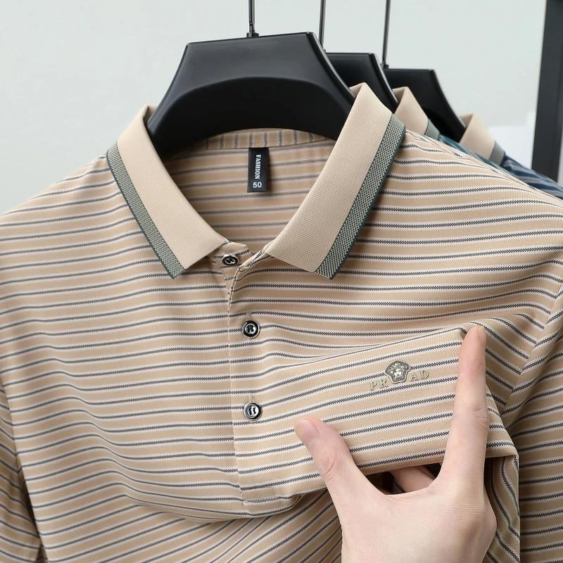 Ice Silk Men's New Polo Shirt Premium Luxury Cool Fabric Business Casual Golf Slim Fit Blouse Collar T-shirt Summer
