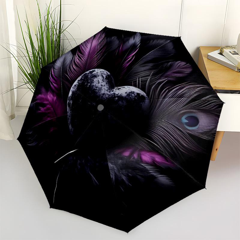 1pc Heart Feathers Automatic Folding Umbrella - Portable Collapsible 8-Rib Umbrella for All Seasons Yy251119183
