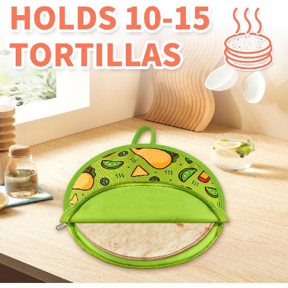 ABCKEY 12 Inch Tortilla Warmer Pouch, Zippered Fabric Tortilla Warmer to Keep Food Warm for Tortillas, Tacos, Naan and Pizza Rolls up to One Hour