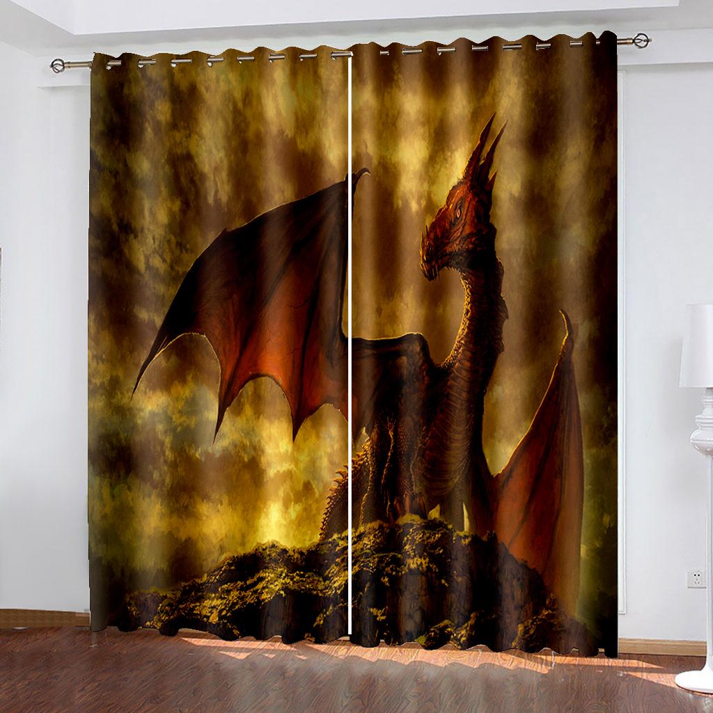 

Летающий дракон птерозавр мальчики тонкие оконные шторы в детской спальне гостиная зал украшения кухни шторы жалюзи W50 X H130(CM)X2&Grommet Top