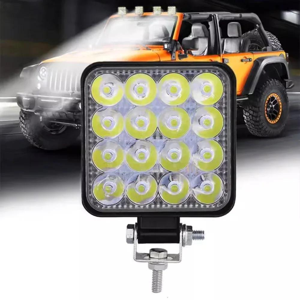 48W Auto LED Bar Arbeitsscheinwerfer MINI 16SMD Runder Quadratischer Arbeitsscheinwerfer 12V Auto Licht Nebelscheinwerfer Offroad für ATV SUV Scheinwerfer Universal