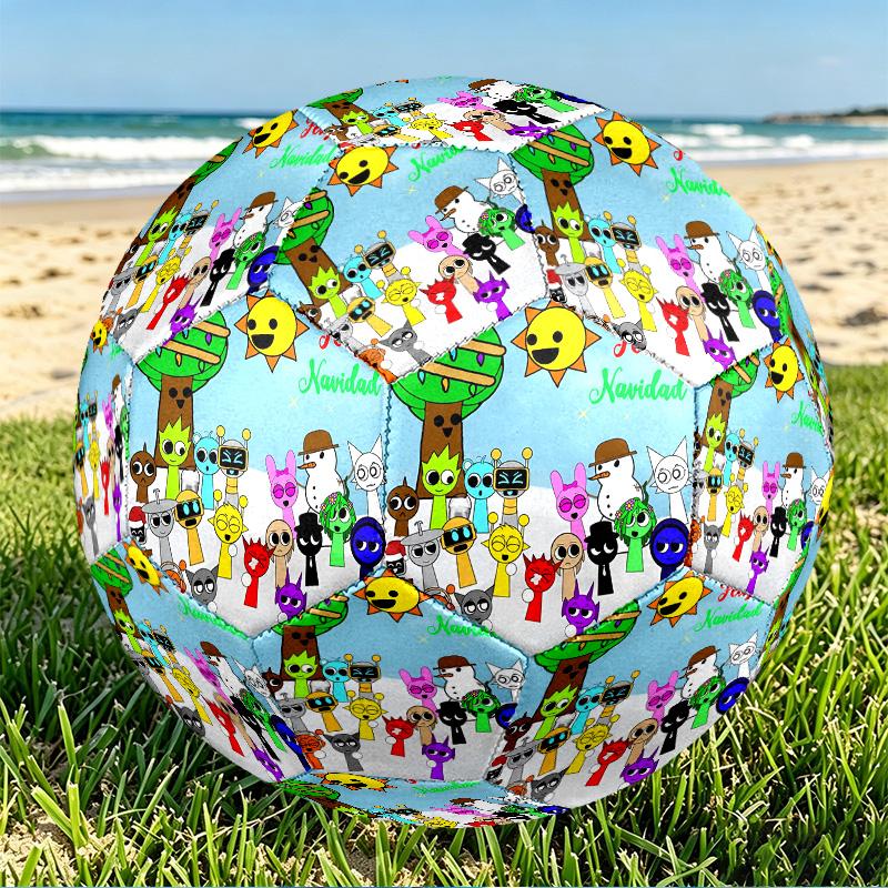 Sprunki Game Print Size 5 Soccer Ball, PU Wear Resistant Football for Match Training and Daily Practice, Birthday Gift for Soccer Fans