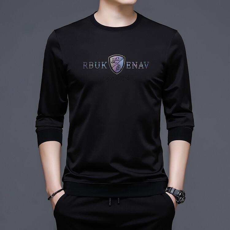 

Men s Casual Long Sleeve Round Neck Printed Hoodie for Spring & Autumn L чорний