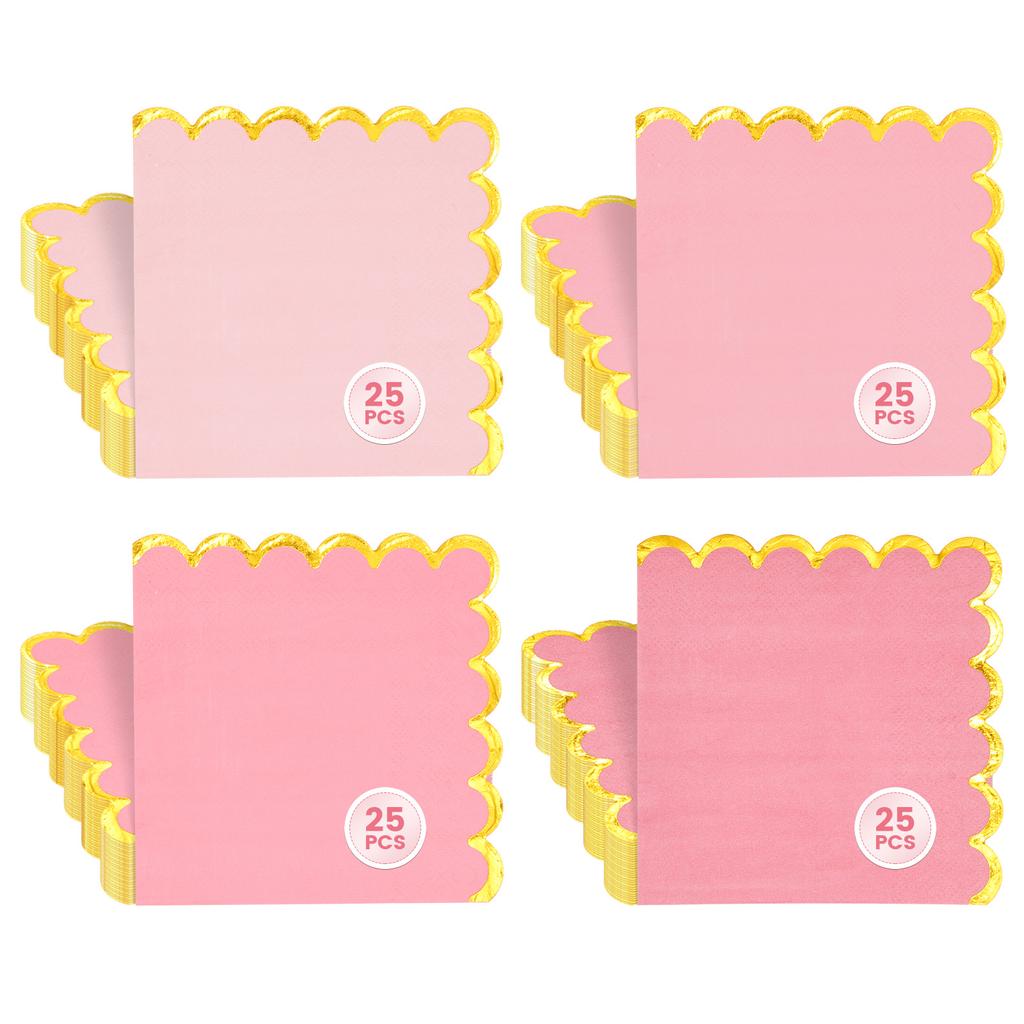 100 Pcs Cocktail Napkin 5 Inch Scalloped Edge Cocktail Napkins Reusable Scalloped Party Paper Napkin for Party Wedding Birthday
