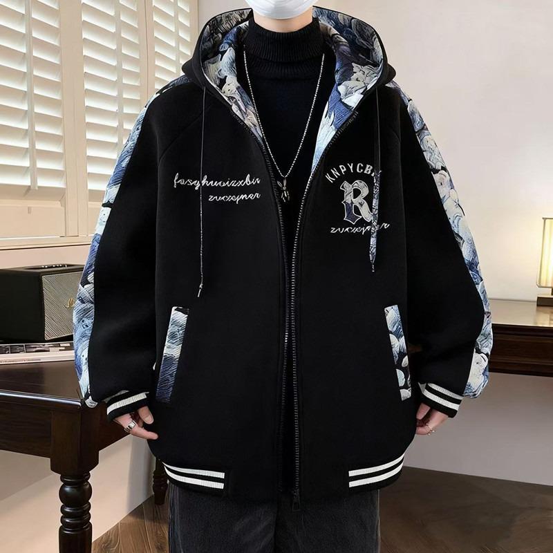 

Men s Plus Size Hooded Baseball Jacket: Trendy Autumn/Winter Youth Style 3XL чорний