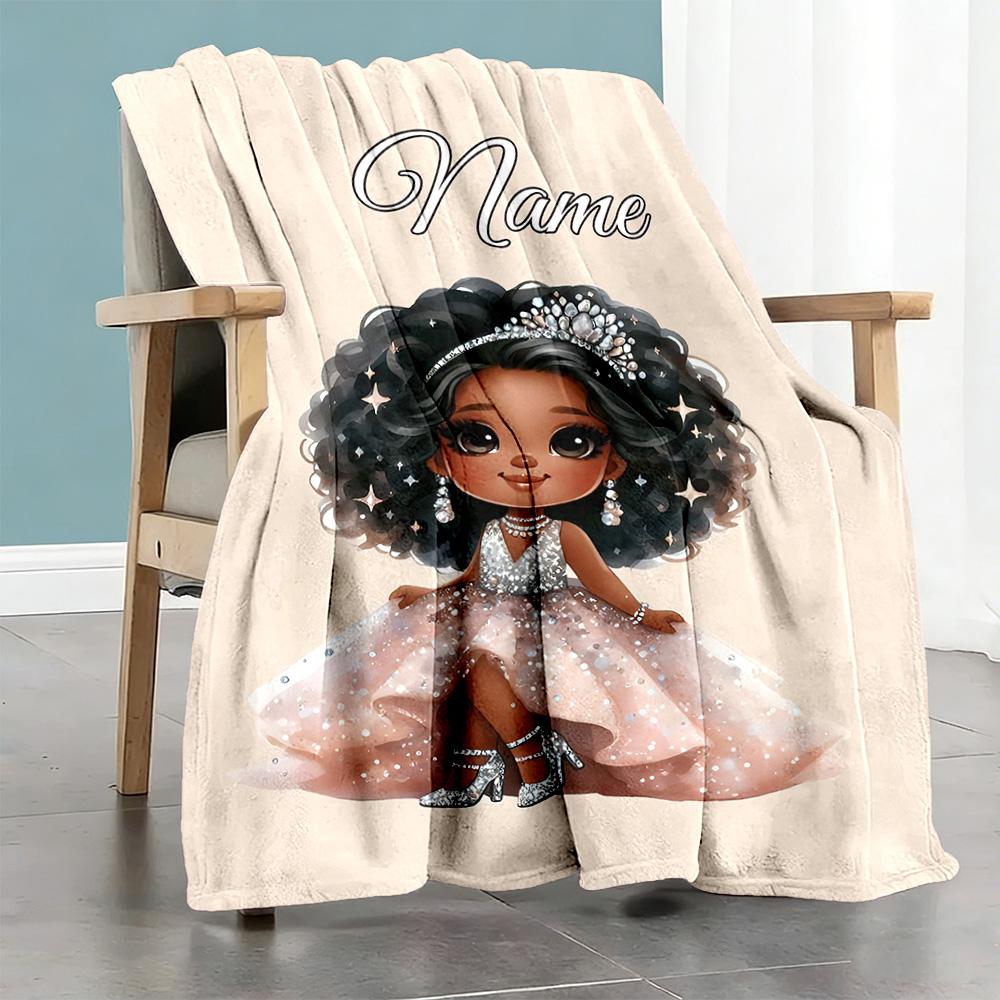 Beautiful Princess Dress Customize Your Name Blanket Gift Personalized Blanket Soft Warm Cozy Great for Nap Seaside Office Chair Living Room