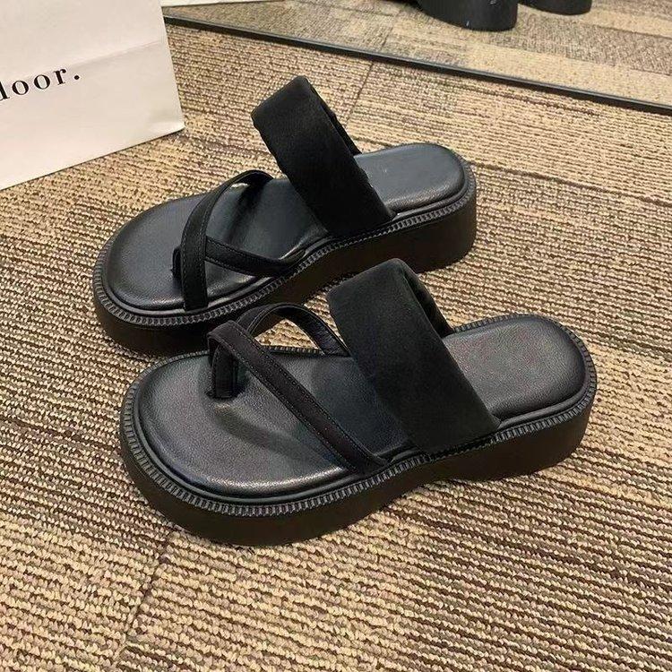 Muffin bottom set toe slippers medium heel rubber thick bottom toe one-word drag summer new